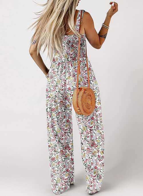 Dokotoo Women's Casual Loose Overalls Jumpsuits One Piece Sleeveless Printed Wide Leg Long Pant Rompers With Pockets - Image 3