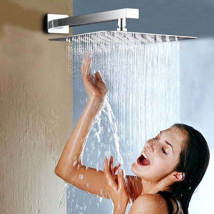 Voolan All Metal Shower Head with Extension Arm, Stainless Steel Waterfall Rainfall Showerheads, High Flow Bathroom Square Rain Shower Head (10’’ Shower Head with 16’’ Shower Arm, Brushed Nickel) - Image 2