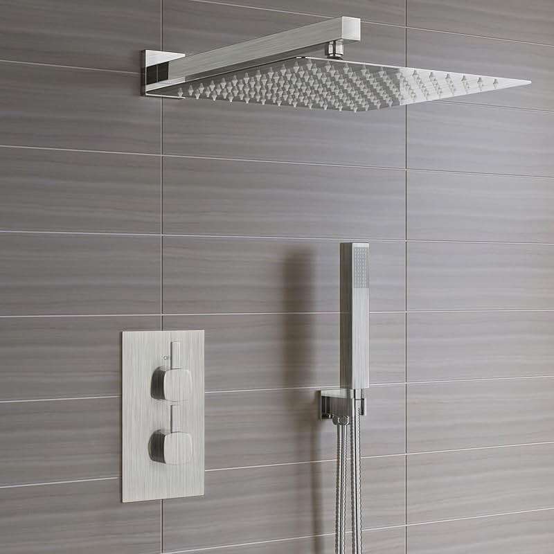 Voolan All Metal Shower Head with Extension Arm, Stainless Steel Waterfall Rainfall Showerheads, High Flow Bathroom Square Rain Shower Head (10’’ Shower Head with 16’’ Shower Arm, Brushed Nickel) - Image 7