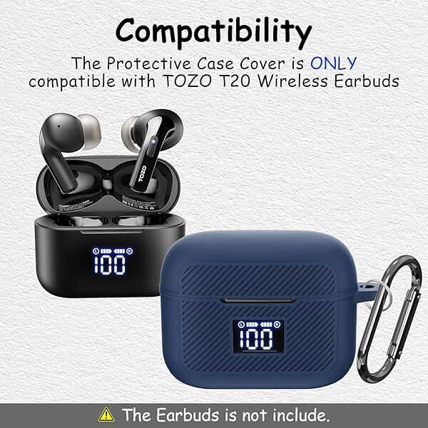 Compatible with TOZO T20 Case Cover, Soft Silicone Skin Case with Keychain, Shock Absorbing and Anti-Drop Protective Case with LED Power Display for Men and Women [Front LED Visible] Dark Blue - Image 2