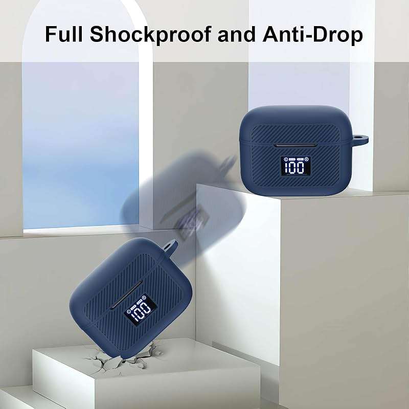 Compatible with TOZO T20 Case Cover, Soft Silicone Skin Case with Keychain, Shock Absorbing and Anti-Drop Protective Case with LED Power Display for Men and Women [Front LED Visible] Dark Blue - Image 4