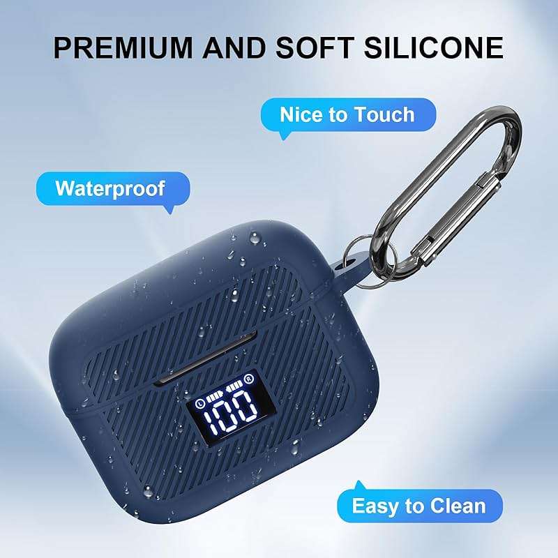Compatible with TOZO T20 Case Cover, Soft Silicone Skin Case with Keychain, Shock Absorbing and Anti-Drop Protective Case with LED Power Display for Men and Women [Front LED Visible] Dark Blue - Image 5