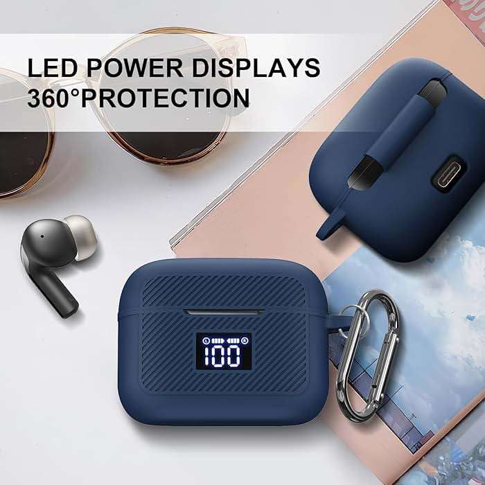 Compatible with TOZO T20 Case Cover, Soft Silicone Skin Case with Keychain, Shock Absorbing and Anti-Drop Protective Case with LED Power Display for Men and Women [Front LED Visible] Dark Blue - Image 6