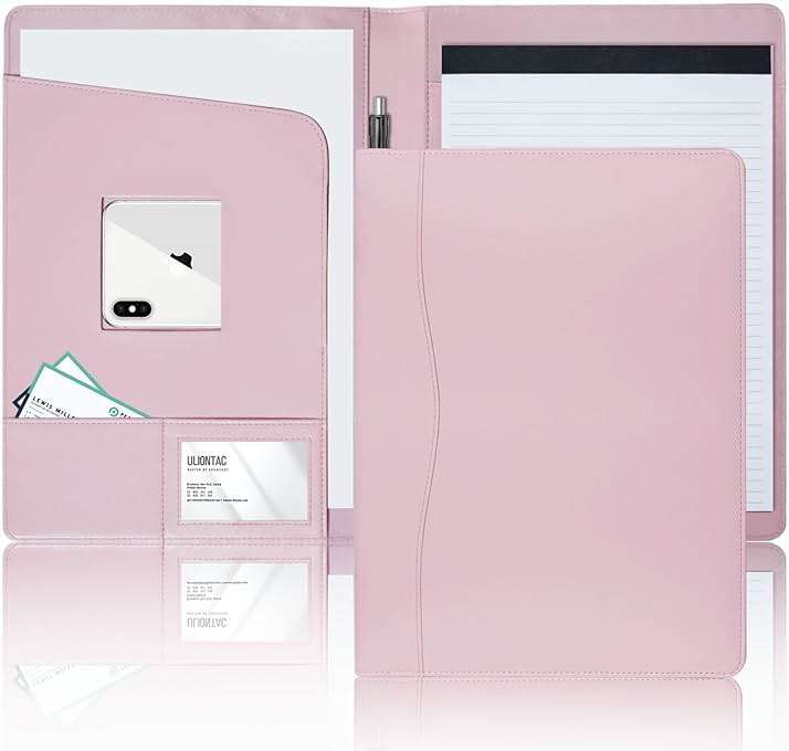Leather Portfolio Folder Padfolio, Business Padfolio Organizer Document Planner Portfolio Binder Storage Pocket for Legal Pad Holder Paperwork Phone Men Women (Pink) - Image 5