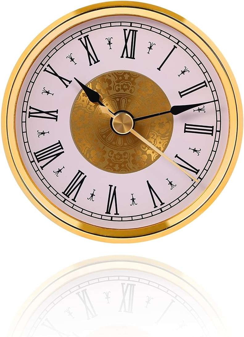 WINTAIM Clock Insert Replacement 80mm (3.15 Inch), Roman Numerals Clock Part, Small Clock Mechanism Battery Operated, Fit Hole of Diameter 76mm(3 inch) - Gold - Image 1
