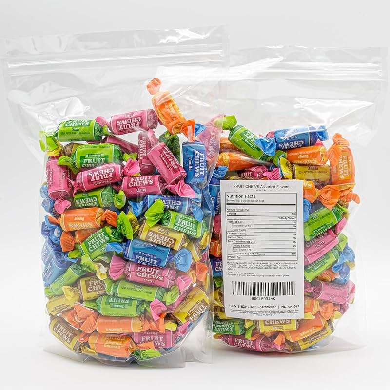 FRUIT CHEWS Candy 2 lb – Individually Wrapped (136 Pieces), Bulk Bag, 5 Assorted Flavors, Soft & Fruity, Gluten & Peanut Free - Image 3