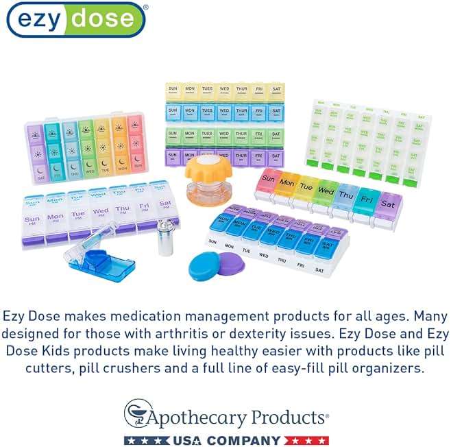 EZY DOSE Weekly (7-Day) AM/PM Pill Organizer, Daily Vitamin Container and Medicine Box, Large Pop-Out Compartments, Designed for Travel, 2 Times a Day, Blue and Yellow Lids - Image 6