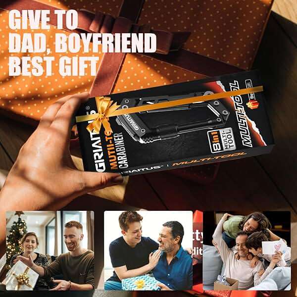 Carabiner Multitool 8-in-1 EDC Carabiners Pocket Knife, Serrated Knife, Rope Cutter, Screwdriver, Can Bottle Opener, Ruler, Survival Gear for Camping Climbing Hiking, Gifts for Men (Black) - Image 6