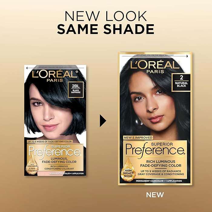 L'Oreal Paris Superior Preference Luminous Fade-Defying Permanent Hair Color, Hair Dye For Up to 9 Weeks of Radiance, Natural Black 2, 1 Hair Dye Kit - Image 2