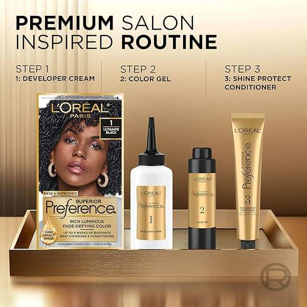 L'Oreal Paris Superior Preference Luminous Fade-Defying Permanent Hair Color, Hair Dye For Up to 9 Weeks of Radiance, Natural Black 2, 1 Hair Dye Kit - Image 3