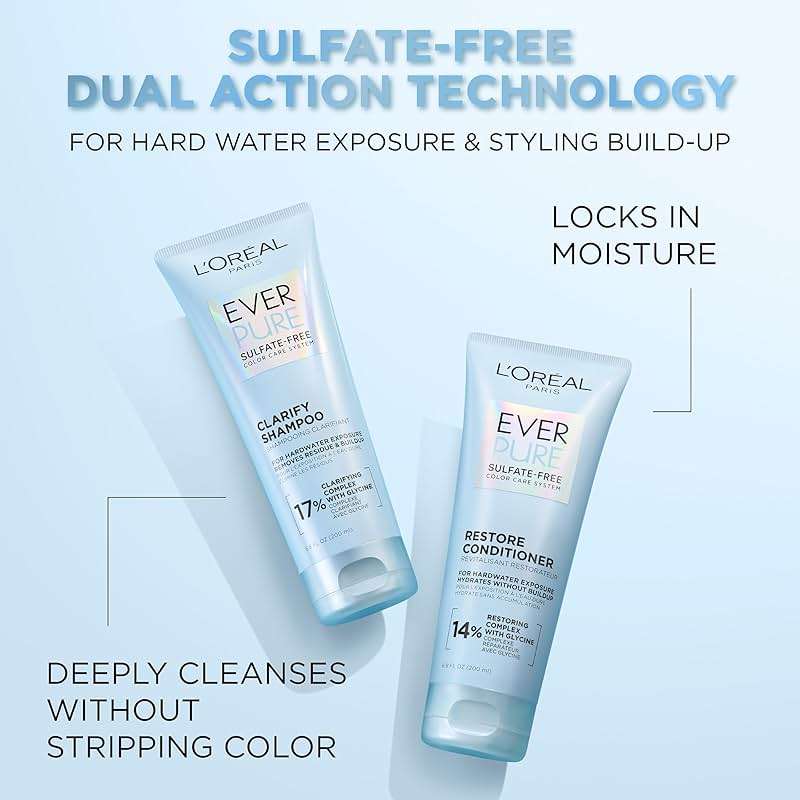 L'Oreal Paris Clarify Sulfate Free Shampoo with Antioxidants, Clarifying Shampoo for Hard Water Exposure and Styling Build-up, EverPure, 6.8 Fl Oz - Image 2