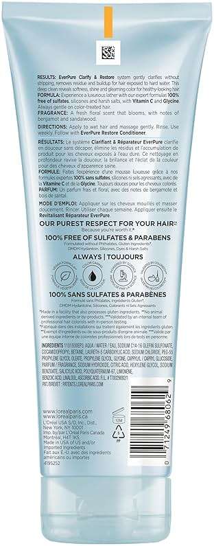 L'Oreal Paris Clarify Sulfate Free Shampoo with Antioxidants, Clarifying Shampoo for Hard Water Exposure and Styling Build-up, EverPure, 6.8 Fl Oz - Image 8