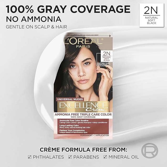 L’Oreal Paris Excellence Universal Nudes Permanent Hair Color, Ammonia Free Hair Dye for Gray Hair Coverage, 2N Natural Soft Black, 1 Hair Dye Kit - Image 2