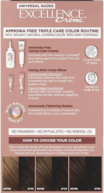 L’Oreal Paris Excellence Universal Nudes Permanent Hair Color, Ammonia Free Hair Dye for Gray Hair Coverage, 2N Natural Soft Black, 1 Hair Dye Kit - Image 9