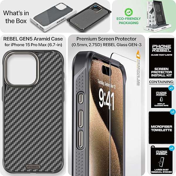 REBEL Case for iPhone 15 Pro Max [Gen-5 Aramid Fiber] Strong MagSafe Compatible, Grippy Sides, Shockproof Corners, Metal Lens + Buttons, Upgraded Protective Design, 6.7 Inch Phone 2023 (Black) - Image 6