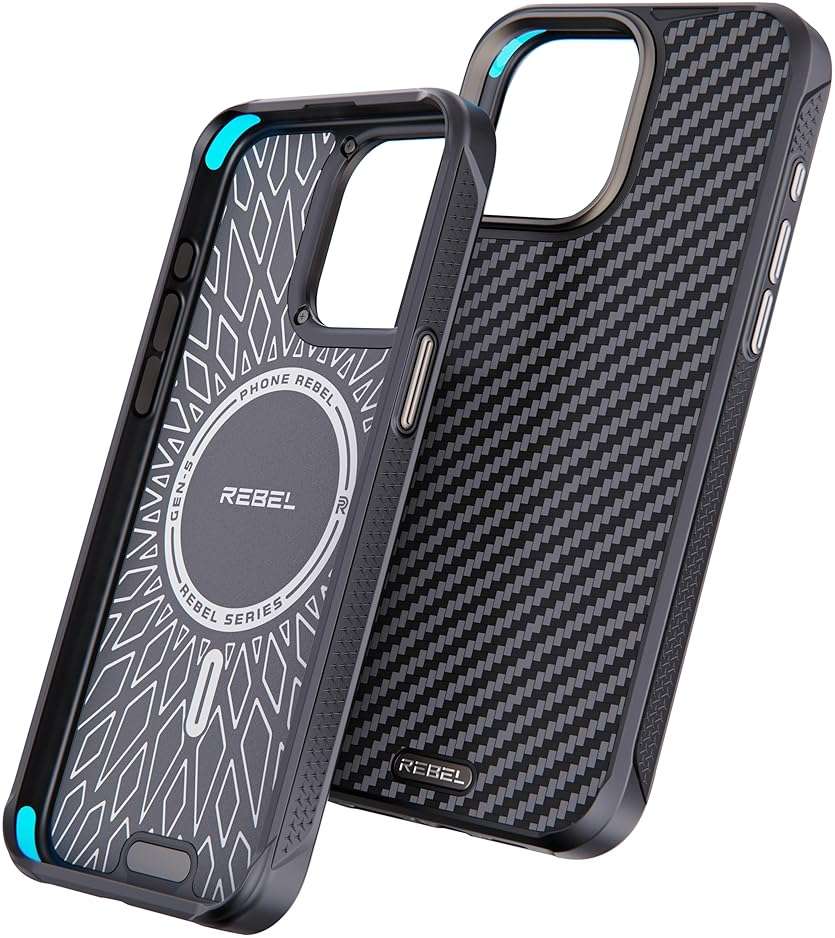 REBEL Case for iPhone 15 Pro Max [Gen-5 Aramid Fiber] Strong MagSafe Compatible, Grippy Sides, Shockproof Corners, Metal Lens + Buttons, Upgraded Protective Design, 6.7 Inch Phone 2023 (Black) - Image 8