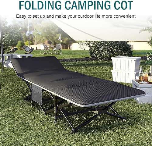 Mopaicot Camping Cot for Adults, Folding Bed with Comfortable Cushion, Tent Portable Sleeping Bed with Carry Bag for Camp, Office Use, Outdoor, Traveling Supports 450 lbs - Image 3