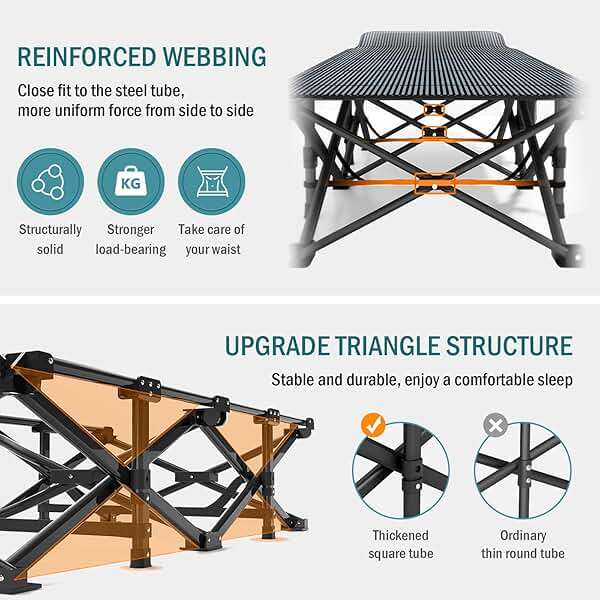 Mopaicot Camping Cot for Adults, Folding Bed with Comfortable Cushion, Tent Portable Sleeping Bed with Carry Bag for Camp, Office Use, Outdoor, Traveling Supports 450 lbs - Image 5