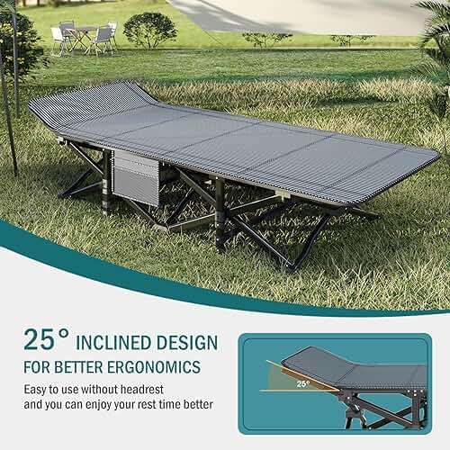 Mopaicot Camping Cot for Adults, Folding Bed with Comfortable Cushion, Tent Portable Sleeping Bed with Carry Bag for Camp, Office Use, Outdoor, Traveling Supports 450 lbs - Image 6