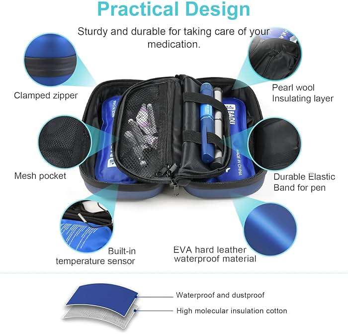 Gosemai TSA Approved Insulin Cooler Travel Case Medication Cooler for Travel with Thermometer Temperature Display Diabetic Medication Organizer Medical Travel Cooler Bag with 2 Ice Pack - Image 4