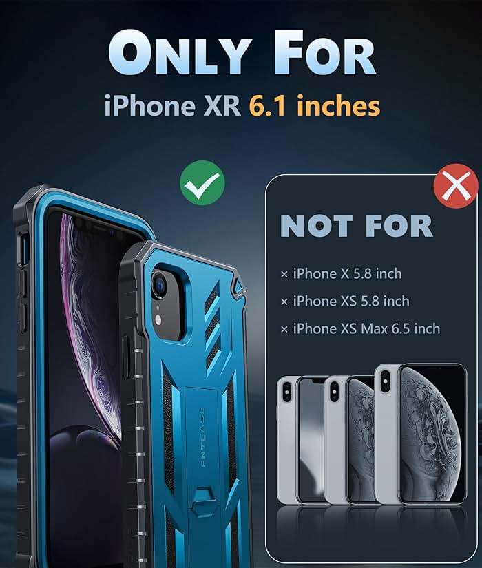 FNTCASE for iPhone XR Phone Case: [Built-in Screen Protector & Kickstand] [Military Grade Drop Protection] Heavy Duty Full Protective Matte Textured Shockproof TPU Rugged Phone Cover - Blue - Image 2