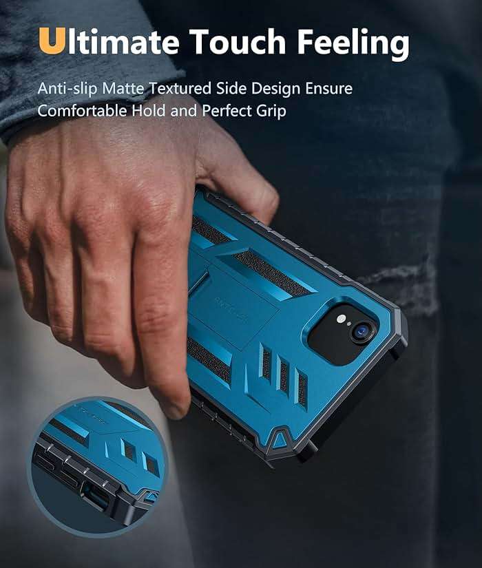 FNTCASE for iPhone XR Phone Case: [Built-in Screen Protector & Kickstand] [Military Grade Drop Protection] Heavy Duty Full Protective Matte Textured Shockproof TPU Rugged Phone Cover - Blue - Image 7