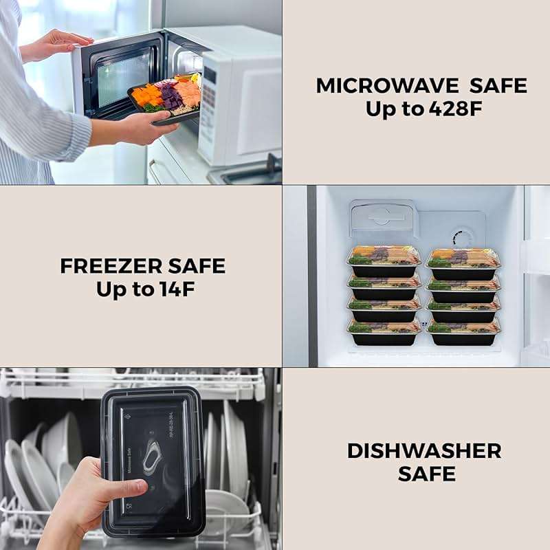 Klex 38 Oz, 50 Sets Meal Prep Containers with Airtight Lids, BPA Free, Reusable Plastic Food Container, 38 oz, Rectangular, Black/Clear, 50 Sets - Image 5