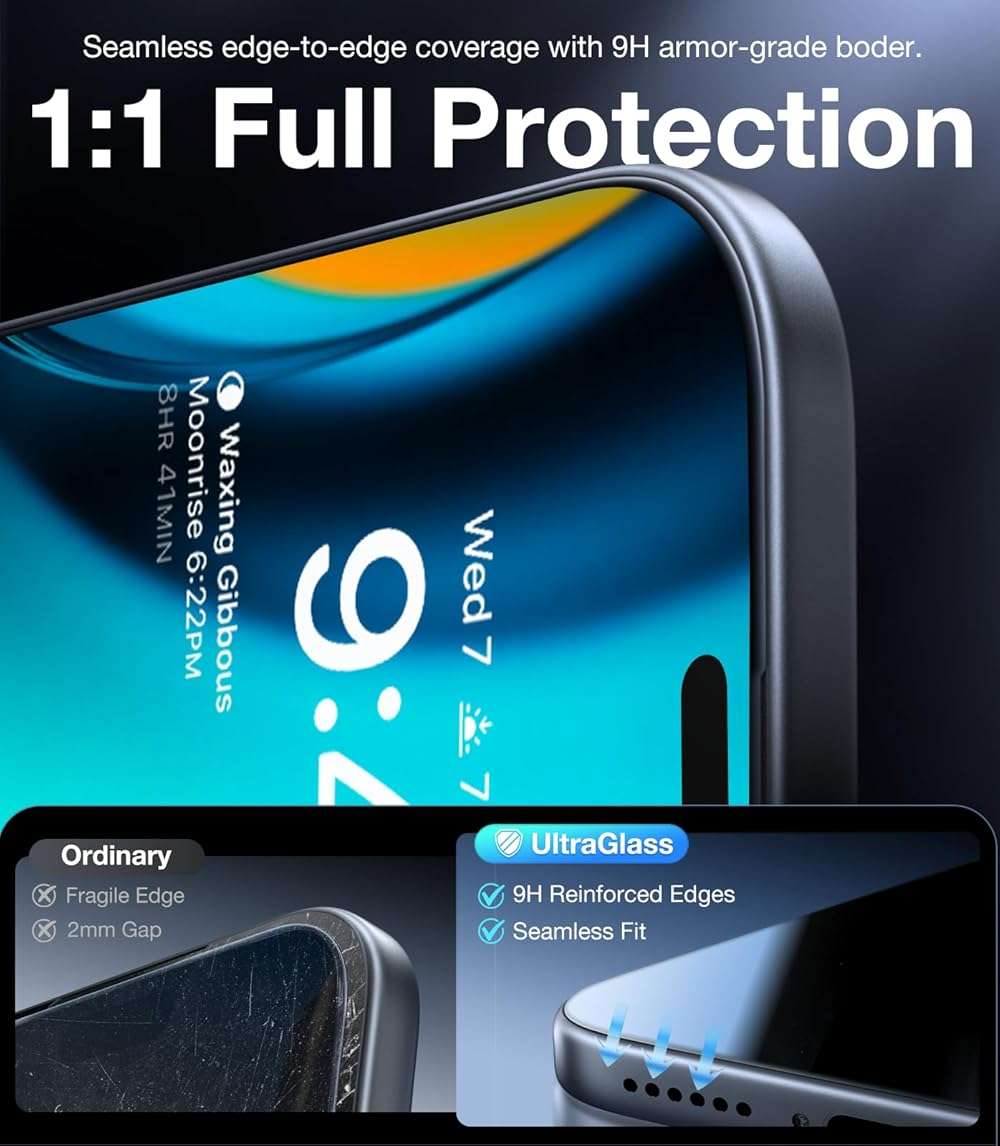 UltraGlass 9H+ Armor for iPhone 15 Pro Max Privacy Screen Protector [NO.1 Military Grade Shatterproof] Privacy Screen iPhone 15 Pro Max Tempered Glass [100% Anti Spy] Longest Durable 2 Packs, 6.7'' - Image 8