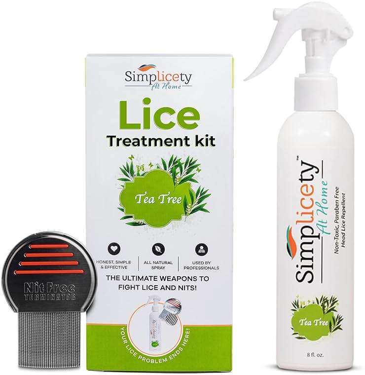SIMPLICETY® Head Lice Treatment Kit for Kids, Includes 8fl Oz Lice Spray and Metal lice Comb with Round Edges, Natural Non-Toxic Lice Kit for All Hair Types (Tea Tree) - Image 1