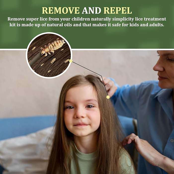 SIMPLICETY® Head Lice Treatment Kit for Kids, Includes 8fl Oz Lice Spray and Metal lice Comb with Round Edges, Natural Non-Toxic Lice Kit for All Hair Types (Tea Tree) - Image 3