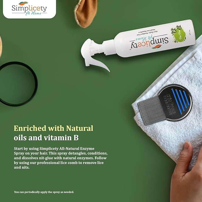 SIMPLICETY® Head Lice Treatment Kit for Kids, Includes 8fl Oz Lice Spray and Metal lice Comb with Round Edges, Natural Non-Toxic Lice Kit for All Hair Types (Tea Tree) - Image 4