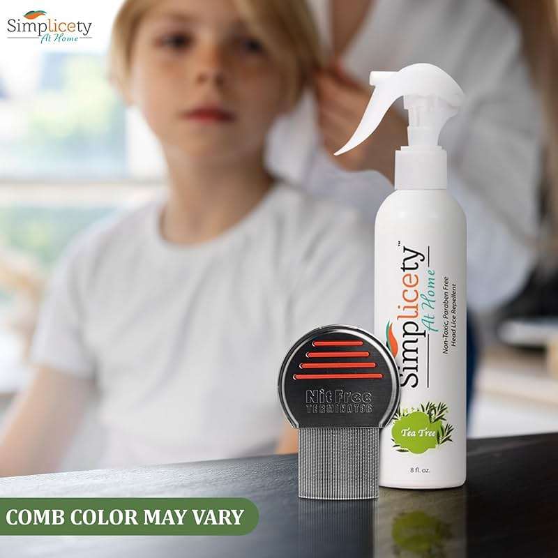 SIMPLICETY® Head Lice Treatment Kit for Kids, Includes 8fl Oz Lice Spray and Metal lice Comb with Round Edges, Natural Non-Toxic Lice Kit for All Hair Types (Tea Tree) - Image 7