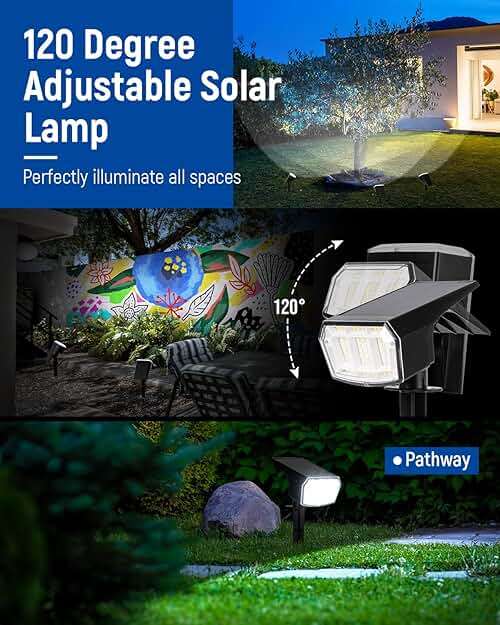 AUDERWIN Solar Spot Lights Outdoor Waterproof 2 Pack IP65, 63 LED 3 Lighting Modes Spotlights for Yard Garden House Garage Pathway - Image 5