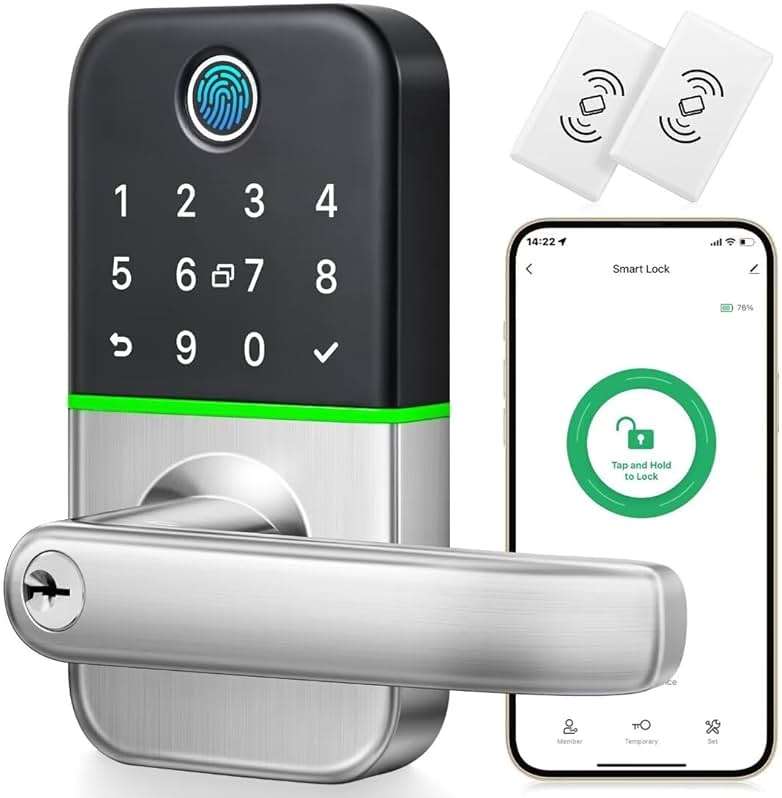 Keypad Smart Door Lock with Handle: Kucacci Keyless Entry Door Lock - Smart Lock for Front Door - Electronic Door Lock with Keypad for Exterior Door - Deadbolt Lever Alternative - Easy Installation - Image 1