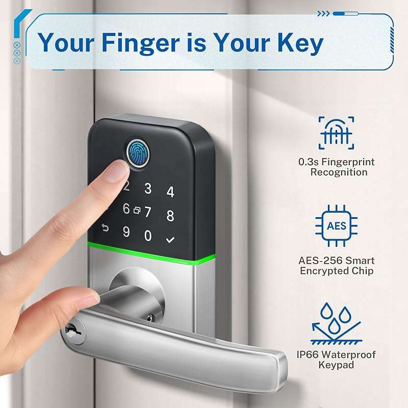 Keypad Smart Door Lock with Handle: Kucacci Keyless Entry Door Lock - Smart Lock for Front Door - Electronic Door Lock with Keypad for Exterior Door - Deadbolt Lever Alternative - Easy Installation - Image 3
