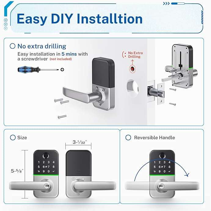 Keypad Smart Door Lock with Handle: Kucacci Keyless Entry Door Lock - Smart Lock for Front Door - Electronic Door Lock with Keypad for Exterior Door - Deadbolt Lever Alternative - Easy Installation - Image 6