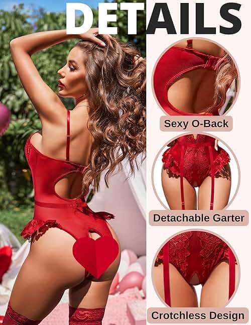 Avidlove Lingerie for Women Mesh Lace Bodysuit Sexy Wireless Garter Lingerie Set Teddy Lingerie(No Stockings) - Image 2
