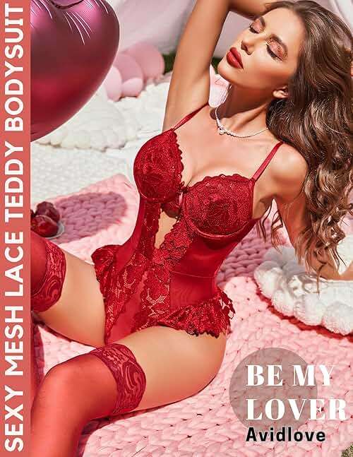 Avidlove Lingerie for Women Mesh Lace Bodysuit Sexy Wireless Garter Lingerie Set Teddy Lingerie(No Stockings) - Image 3
