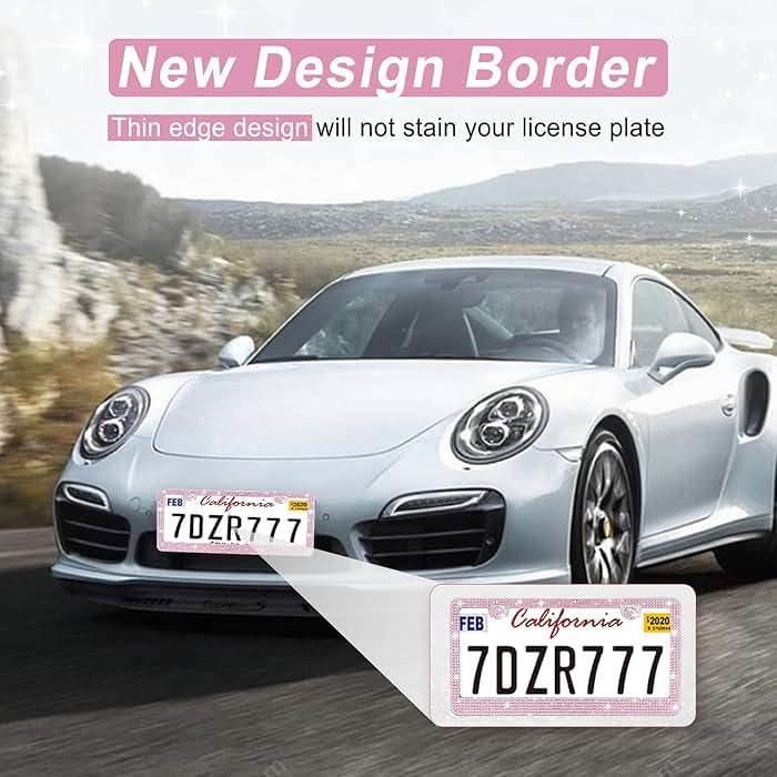 Amiss Bling License Plate Frame for Women, 2Pack Rhinestone Handcrafted Crystal Premium Stainless Steel, Stainless Steel Car Accessories with Diamond Sparkle Glitter Caps (Pink) - Image 4