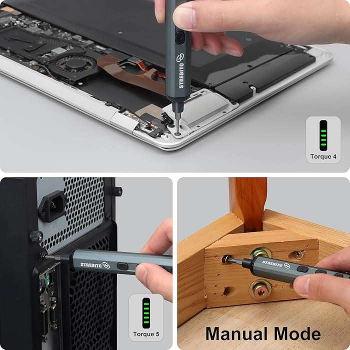 STREBITO Mini Electric Screwdriver Set, 70 in 1 Small Electric Screwdriver - 64 S2 Preicison Bits, 5 Torque Settings, 4 LED Lights, Mini Power Screwdriver Repair Tool Kit for PC Electronic (Standard) - Image 4