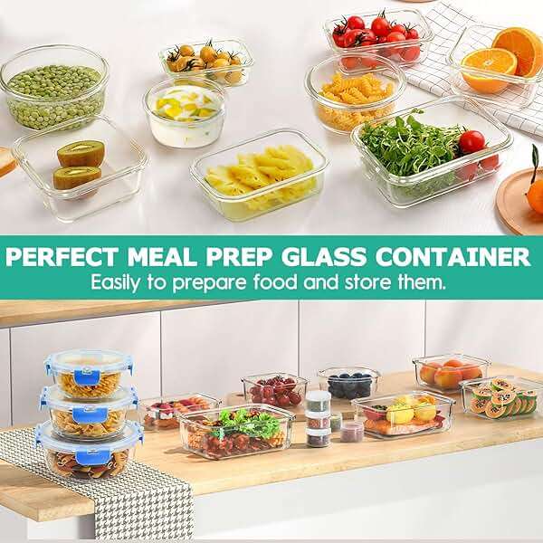 34pcs Glass Food Storage Containers with Lids Set, Airtight Glass Meal Prep Containers (17 Containers & 17 Lids), Leak Proof Lunch Container BPA-Free, Microwave, Oven, Freezer, Dishwasher Safe-Blue - Image 6