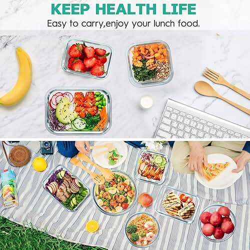34pcs Glass Food Storage Containers with Lids Set, Airtight Glass Meal Prep Containers (17 Containers & 17 Lids), Leak Proof Lunch Container BPA-Free, Microwave, Oven, Freezer, Dishwasher Safe-Blue - Image 7