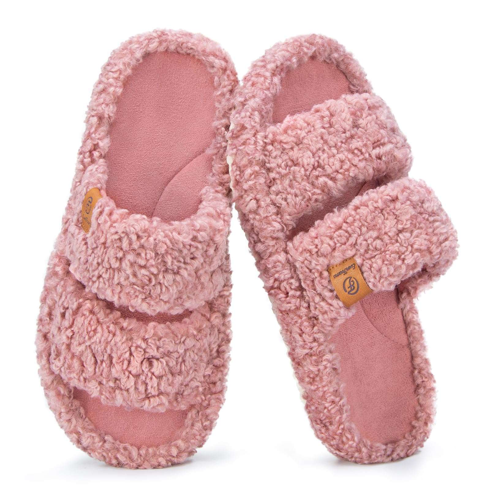 EverFoams Womens Fuzzy Open-toe Slippers Soft Comfy Memory Foam Indoor House Shoes - Image 1