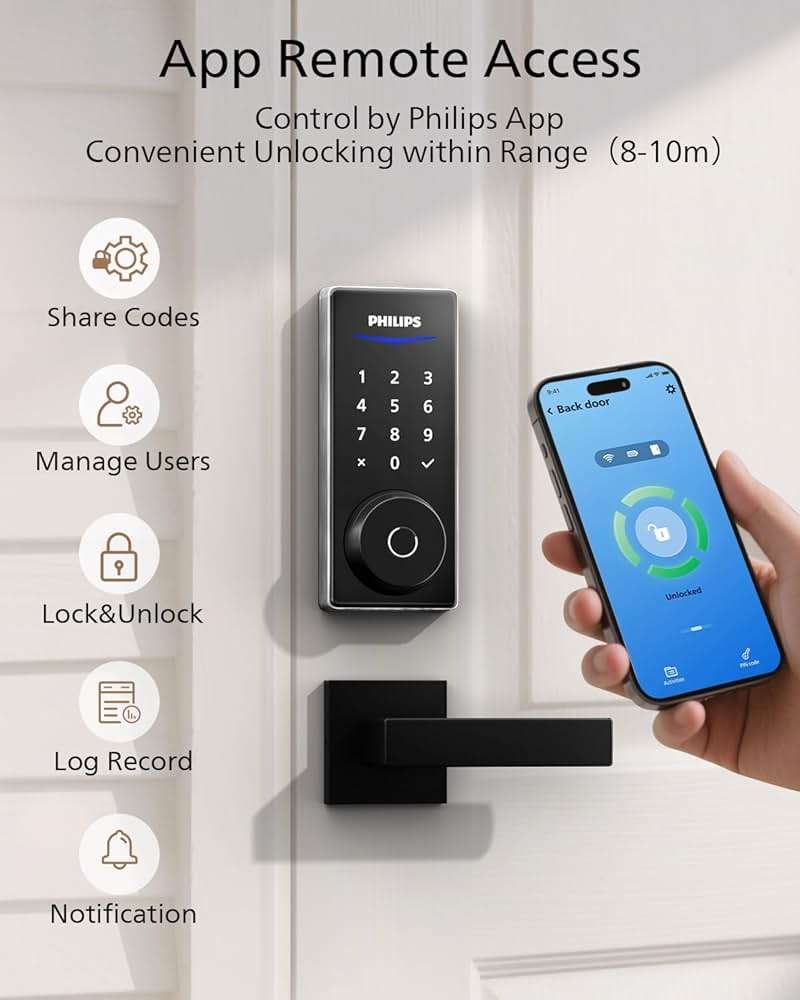 Philips Fingerprint Smart Lock, Keyless Entry Door Lock, Smart Door Locks for Front Door, Keypad Deadbolt, APP Control, 9-Month Long Battery - Image 3