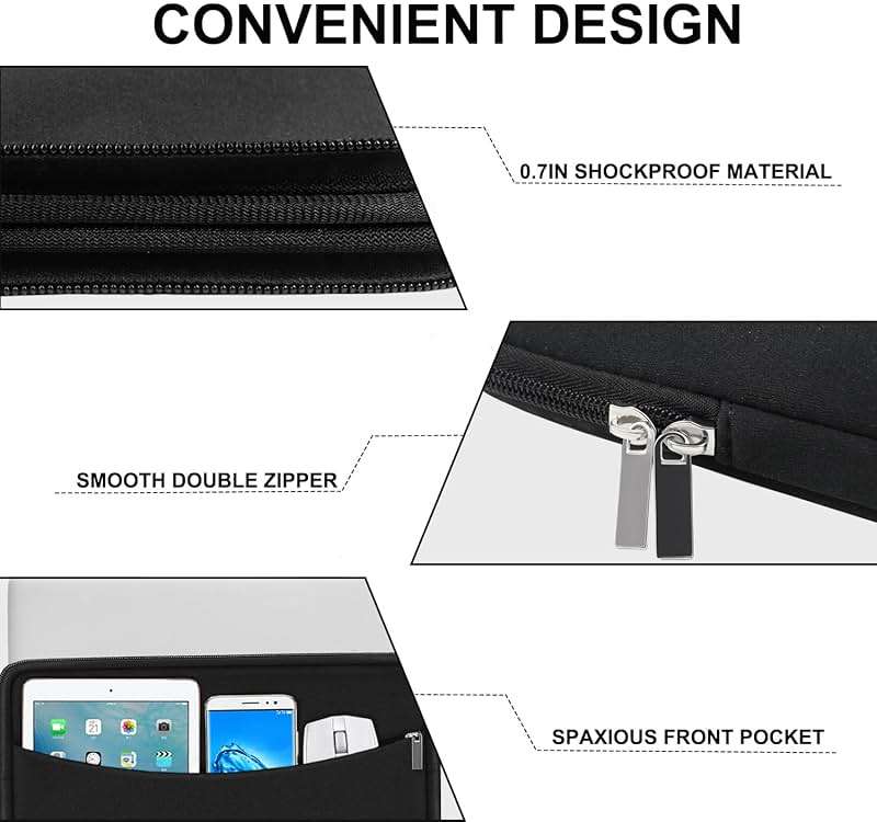 Laptop Sleeve Case 14 inch, Shockproof Protective Laptop Cover Briefcase Carrying Computer Bag with Accessory Pocket Portable Computer Sleeve for 14" MacBook, HP, Dell, Lenovo, Acer, Black - Image 2