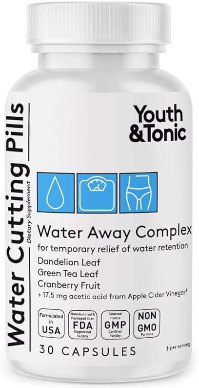 Youth & Tonic Water Cutting Pills - Natural Diuretic Complex for Temporary Water Gain, Swelling, Fluid Retention, Puffiness, Swollen Legs, Ankles, Arms, Puffy Eyes. for Men & Women with 30 Capsules - Image 1