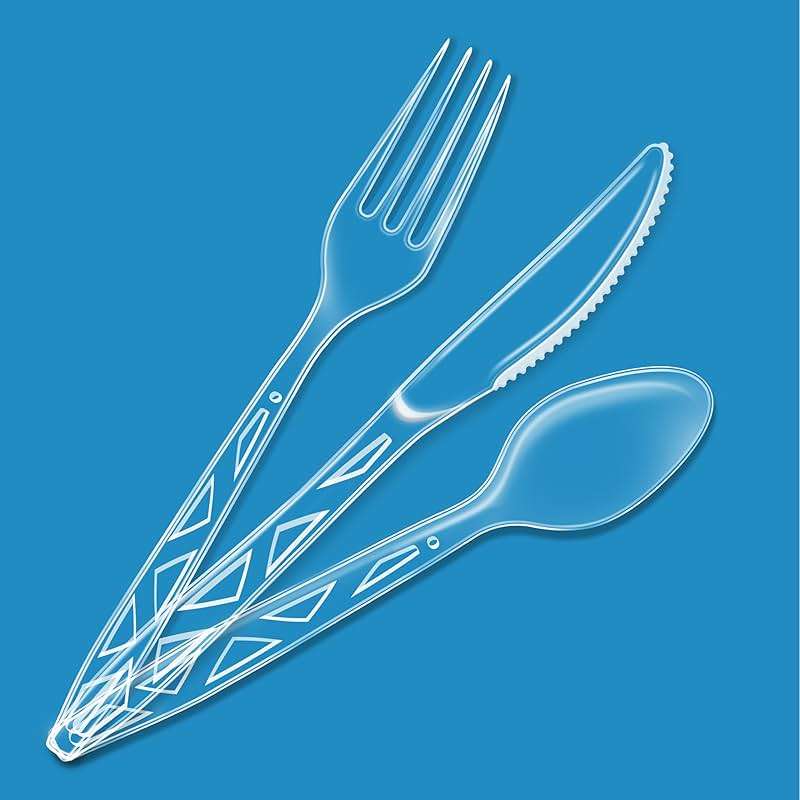 Amazon Basics Disposable Clear Plastic Cutlery Set, Premium Quality, Strong, 192 Count, Large Combo Pack Forks, Spoons and Knives - Image 4