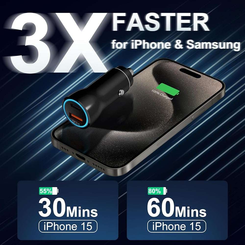 iPhone 17 16 15 Car Charger, [Apple MFi Certified] USB C Car Charger 43W Fast Charging with 3.3 FT Type C to C Cable, USB Car Adapter for iPhone 17/17 Pro/17 Pro Max/Air/16/15 - Image 3