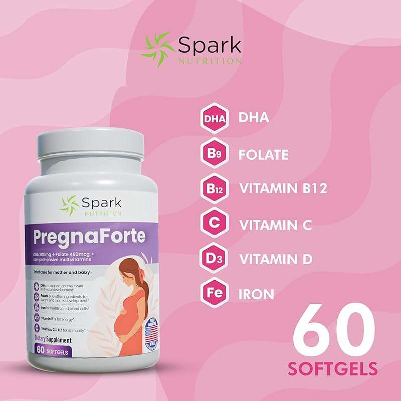 Pregnaforte 1 a day Prenatal vitamins for women 2 month: Folic acid, Fish Oil Omega 3 DHA/EPA, Vitamin D3, B6, Vitmain B12, C, E, Calcium, Iron, Magnesium, Zinc supplement FSA HSA eligble multivitamin - Image 2