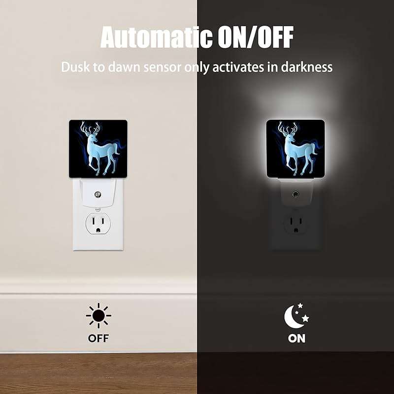 Jopowide Blue Deer Night Light, Northern Lights Night Lights Plug into Wall Decor for Bedroom, Bathroom, Hallway, Kitchen, Dusk to Dawn Sensor Nightlights for Women Men Room Gifts - Image 3